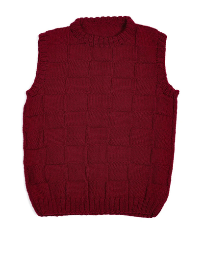 Red Checkered Vest, one-off hand-knitted vest by Kazak Woolies