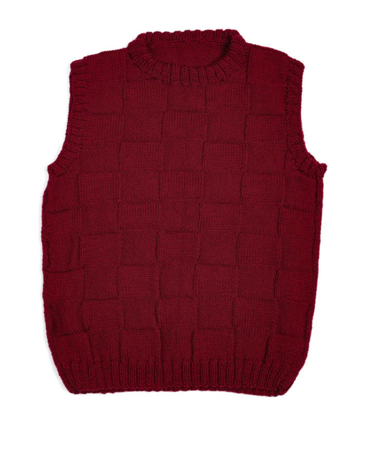 Red Checkered Vest, one-off hand-knitted vest by Kazak Woolies