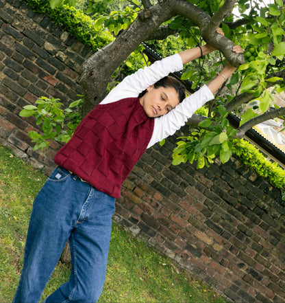Red Checkered Vest, one-off hand-knitted vest by Kazak Woolies