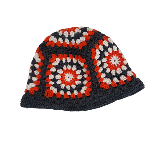 Retro Bloom Hat, one-off hand-crocheted hat by Kazak Woolies
