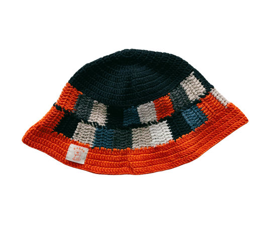 Rust Check Hat, one-off hand-crocheted hat by Kazak Woolies