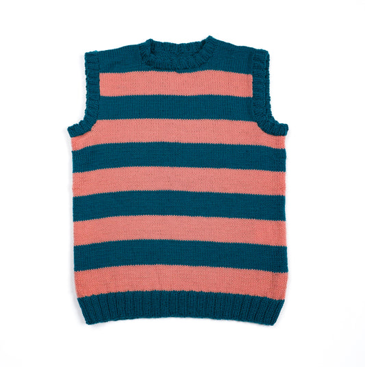 Salmon Striped Vest, one-off hand-knitted vest by Kazak Woolies