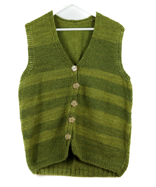 Shady Green Vest, one-off hand-knitted vest by Kazak Woolies