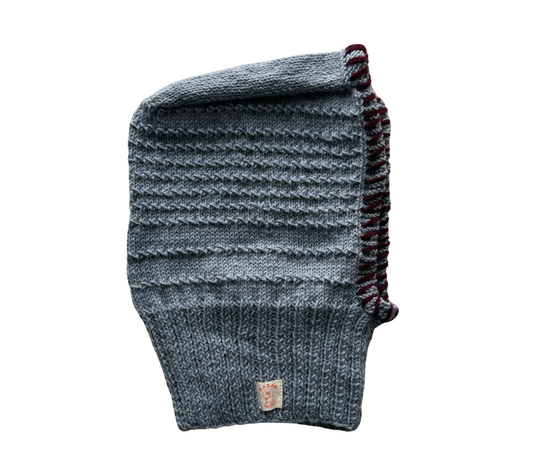 Slate Edge Balaclava, one-off hand-knitted balaclava by Kazak Woolies