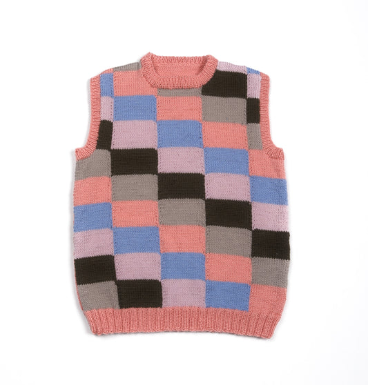 Soft Checkered Vest, one-off hand-knitted vest by Kazak Woolies
