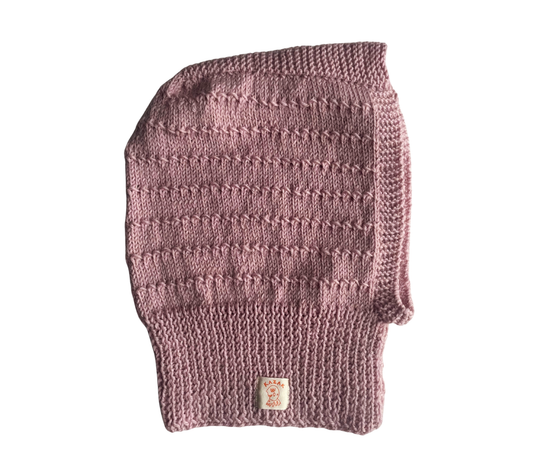 Soft Mauve Balaclava, one-off hand-knitted balaclava by Kazak Woolies