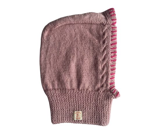 Soft Pink Balaclava, one-off hand-knitted balaclava by Kazak Woolies