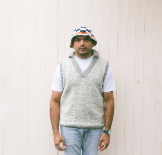Polo Collar handknitted grey Vest on a model