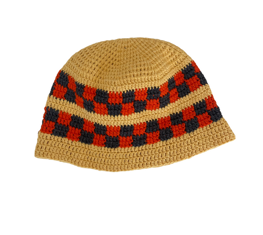 Spicy Grid Hat, one-off hand-crocheted hat by Kazak Woolies
