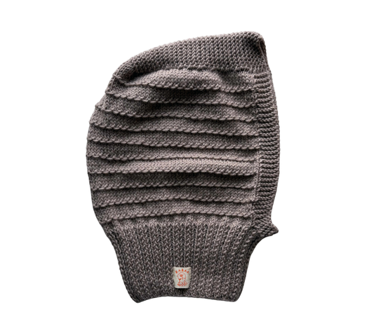 Stone Grey Rib Balaclava, one-off hand-knitted balaclava by Kazak Woolies