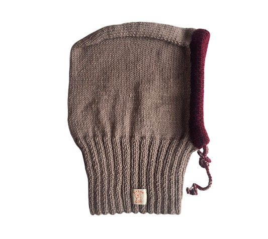 Stone Plum Balaclava, one-off hand-knitted balaclava by Kazak Woolies