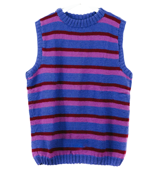 Striped Cobalt Vest, one-off hand-knitted vest by Kazak Woolies
