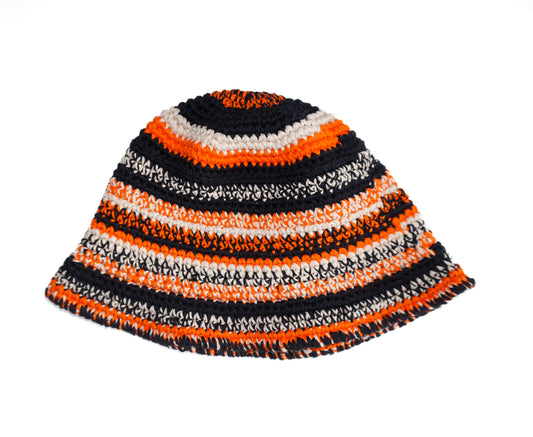 Sunset Stripes Hat, one-off hand-crocheted hat by Kazak Woolies