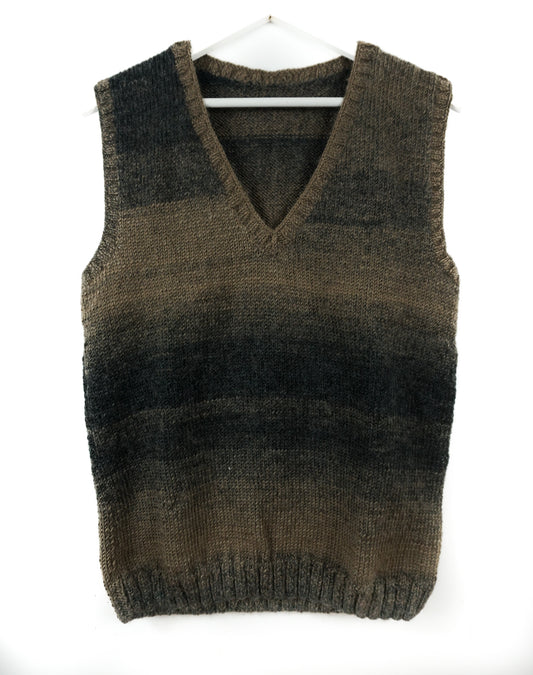 Supersoft Shady Brown Vest, one-off hand-knitted vest by Kazak Woolies