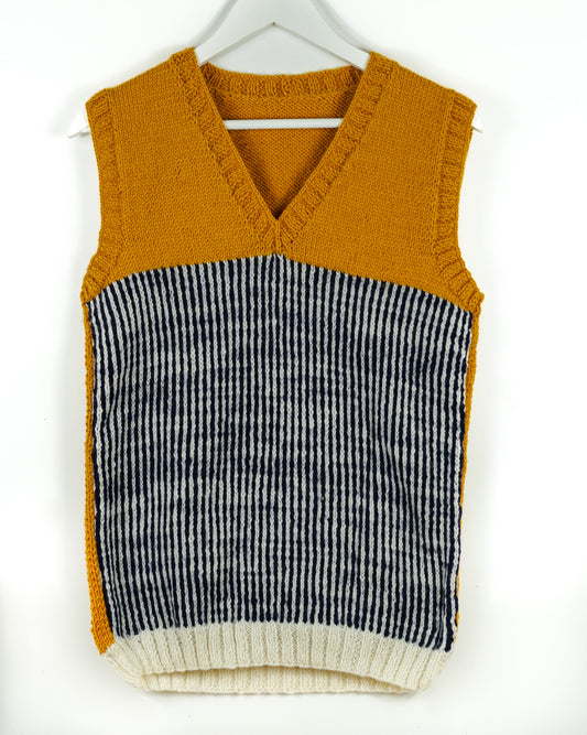 Terracotta Black Striped Vest, one-off hand-knitted vest by Kazak Woolies