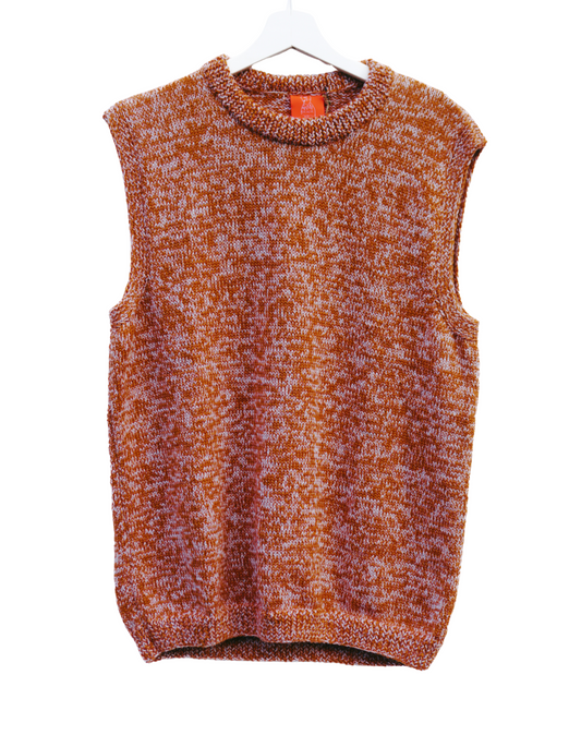 Brown sleeveless knitted sweater on a white background