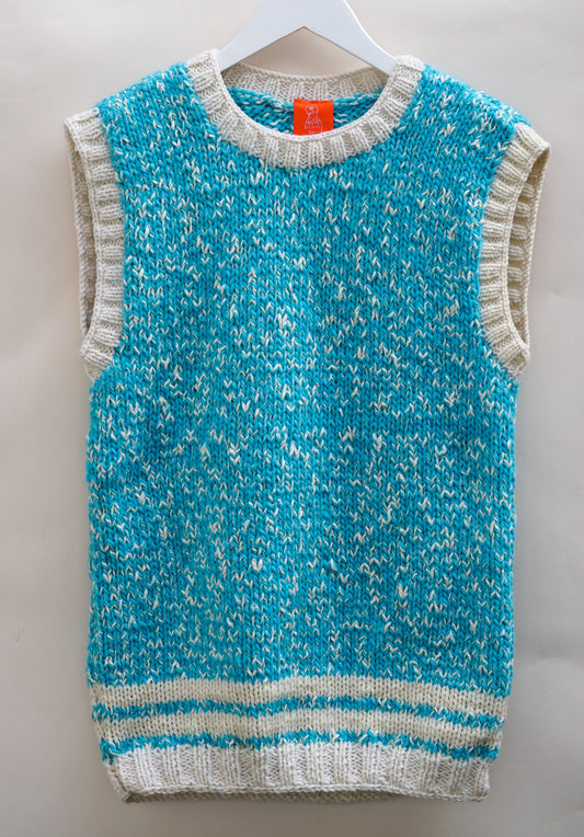 Turqouise Vest, one-off hand-knitted vest by Kazak Woolies