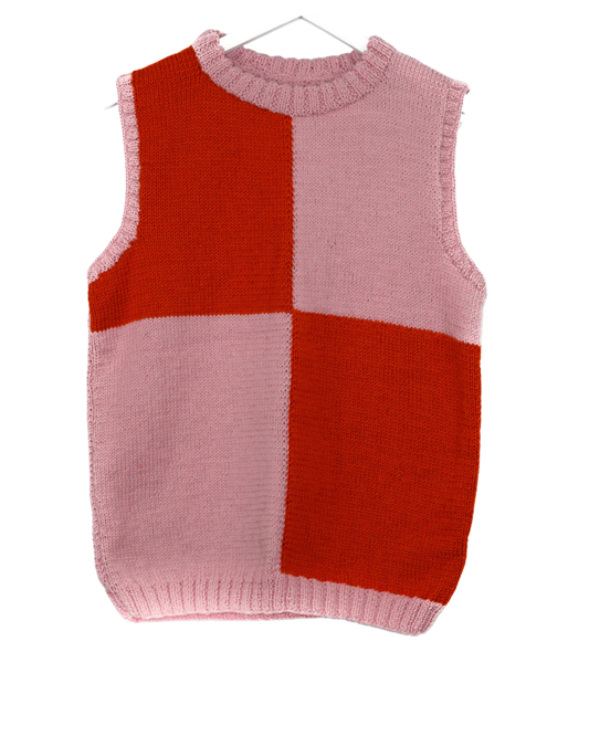 Twin Tone Bold Checkered Vest, one-off hand-knitted vest by Kazak Woolies