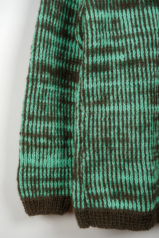 Vertical Stripes Green Jumper, one-off hand-knitted jumper by Kazak Woolies