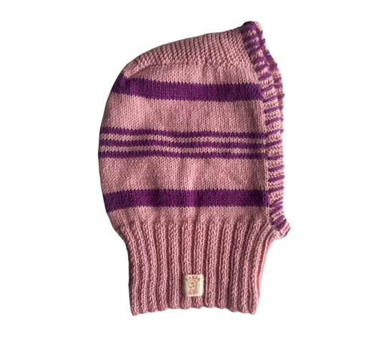 Violet Linework Balaclava, one-off hand-knitted balaclava by Kazak Woolies