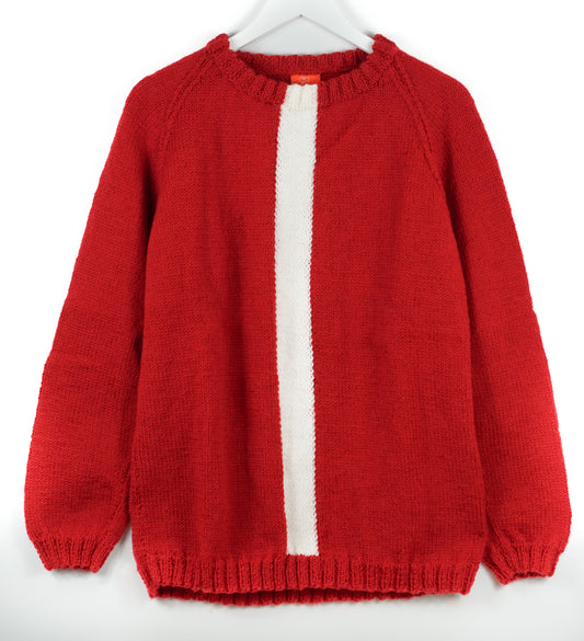 White Striped Red Jumper, one-off hand-knitted jumper by Kazak Woolies