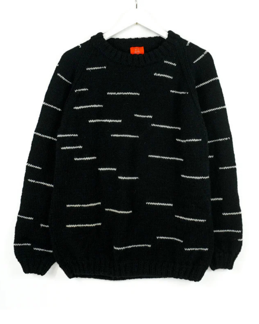 White Stripes Black Jumper, one-off hand-knitted jumper by Kazak Woolies