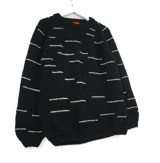 White Stripes Black Jumper, one-off hand-knitted jumper by Kazak Woolies