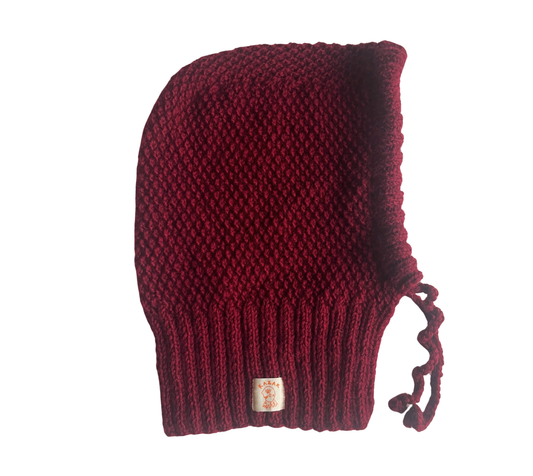 Winewood Balaclava, one-off hand-knitted balaclava by Kazak Woolies