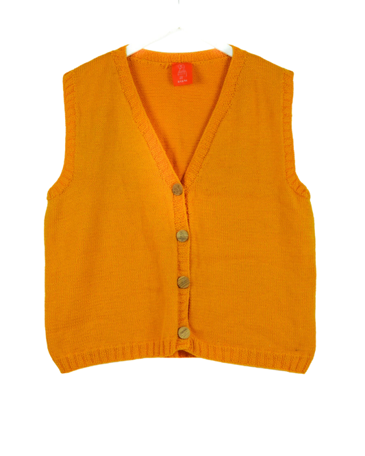 Yellow Sleeveless Cardigan, one-off hand-knitted sleeveless cardigan by Kazak Woolies