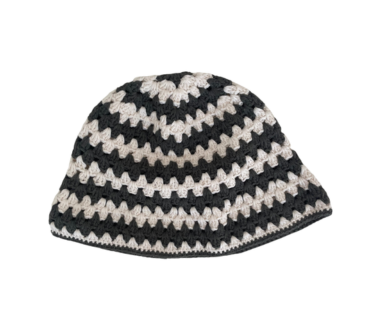 Zigzag Mono Hat, one-off hand-crocheted hat by Kazak Woolies